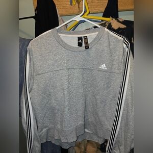 Adidas Heather Gray Crewneck with Black Stripes